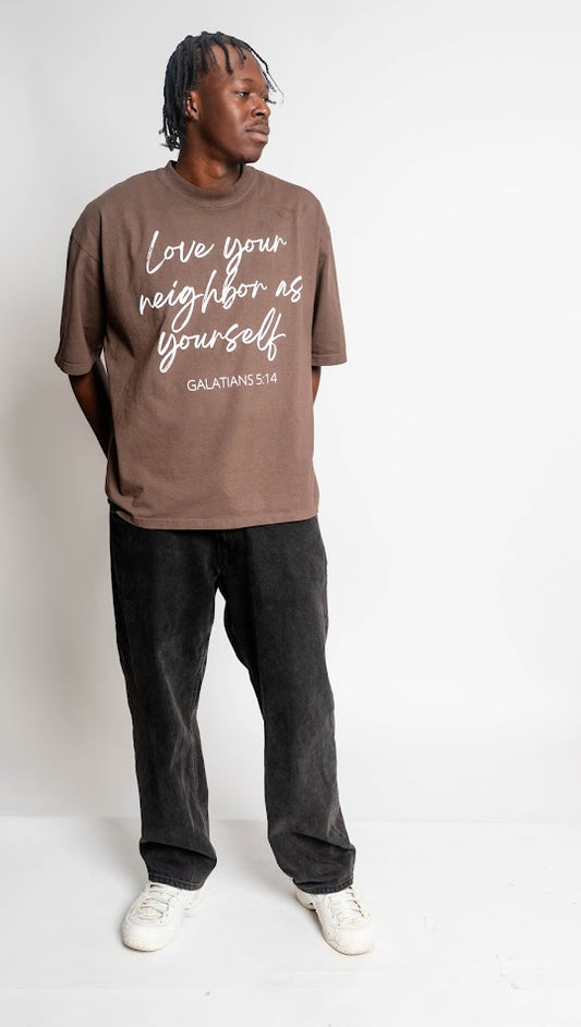 brown love your neighbor oversized ss tee