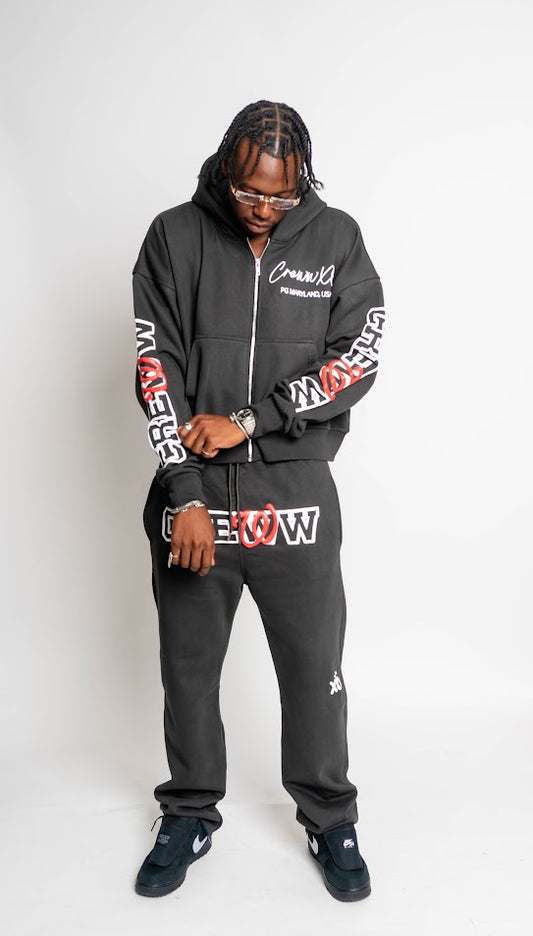 grey crewwxo logo zip up hoodie