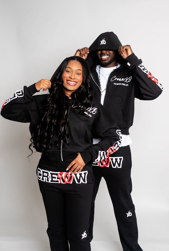 black crewwxo logo sweatpants