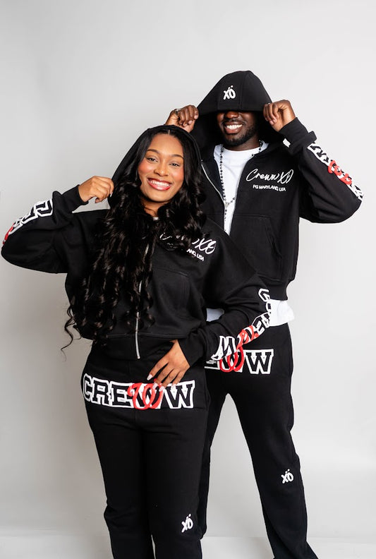 black crewwxo logo sweatpants