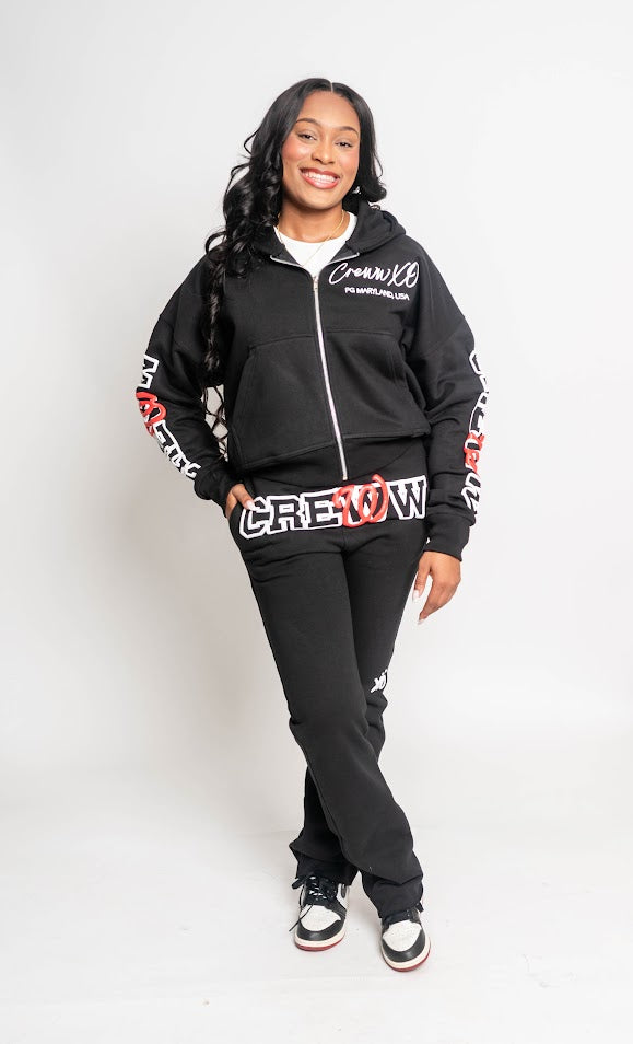 black crewwxo logo sweatpants