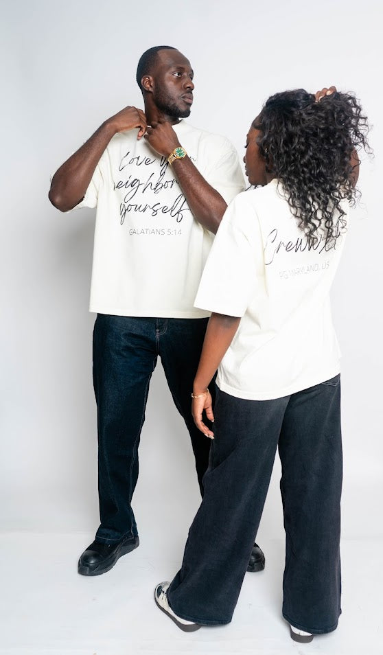cream love your neighbor oversized ss tee