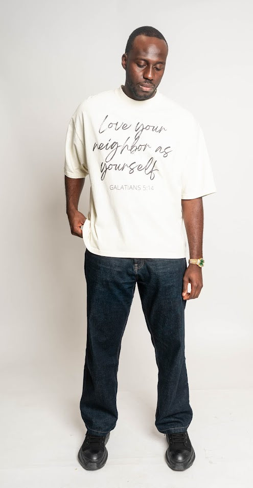 cream love your neighbor oversized ss tee