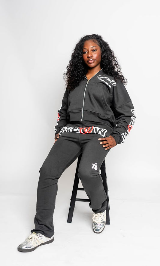 grey crewwxo logo zip up hoodie