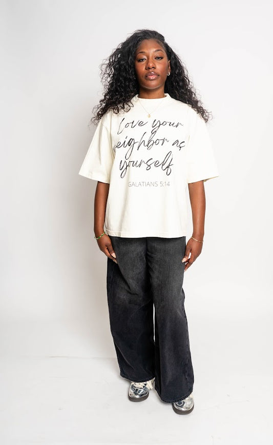 cream love your neighbor oversized ss tee